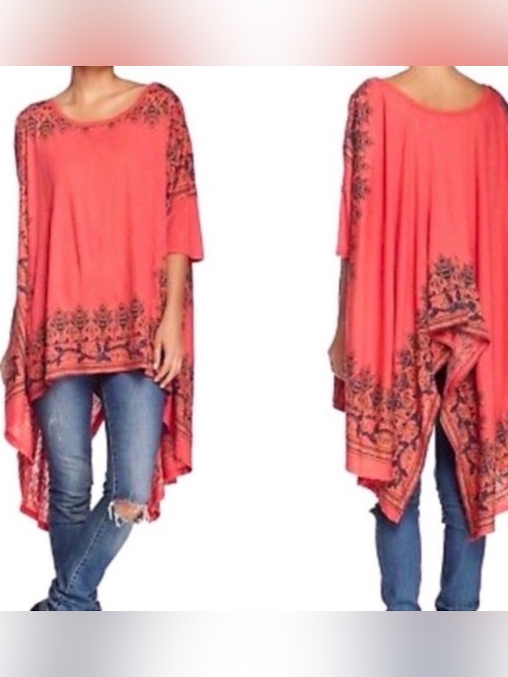 Free People Pick Me Up' Drapey Printed High Low Tee Top Shirt Blouse medium - Picture 1 of 7
